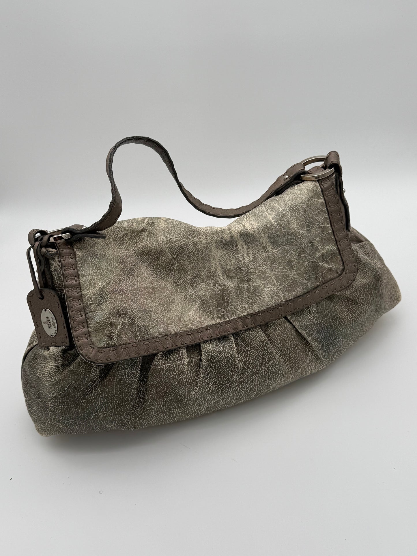 Fendi Selleria Distressed Leather Shoulder Bag