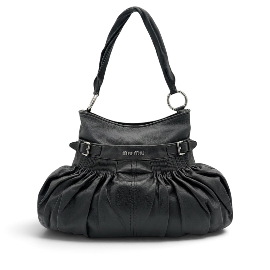 Miu Miu Black Gathered Leather Shoulder Bag