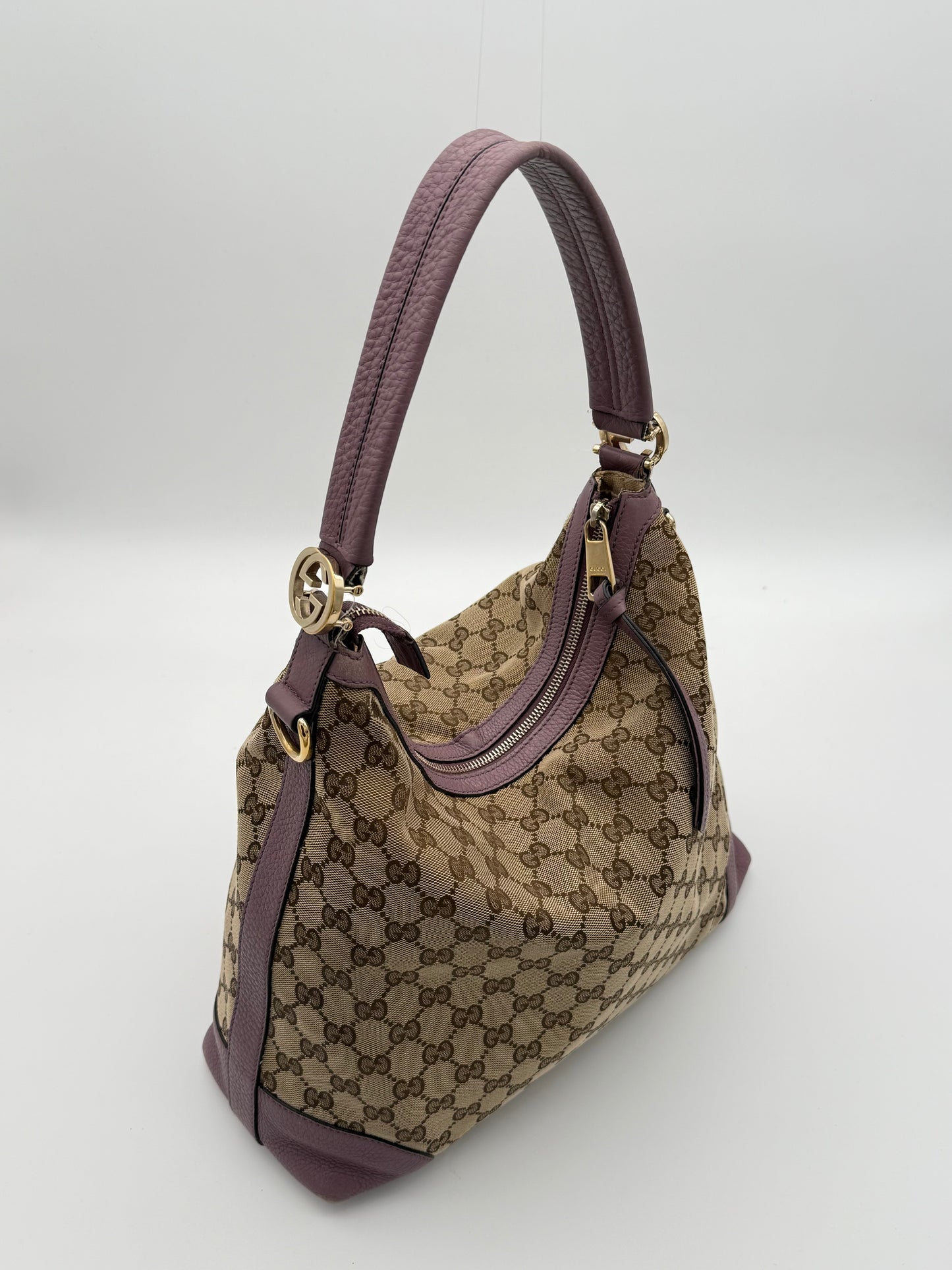 Gucci GG Canvas Hobo Bag in Mauve Leather