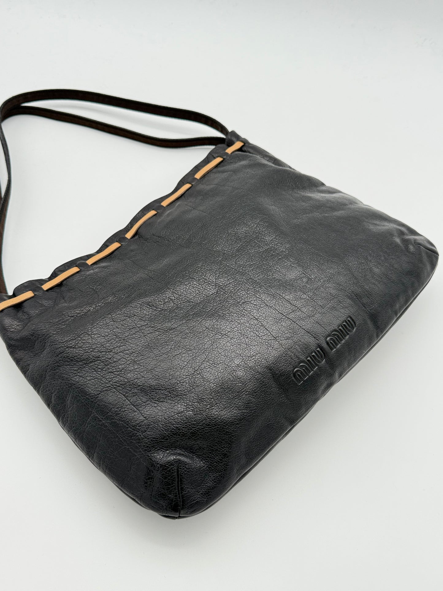 Miu Miu Black Leather Bow Shoulder Bag