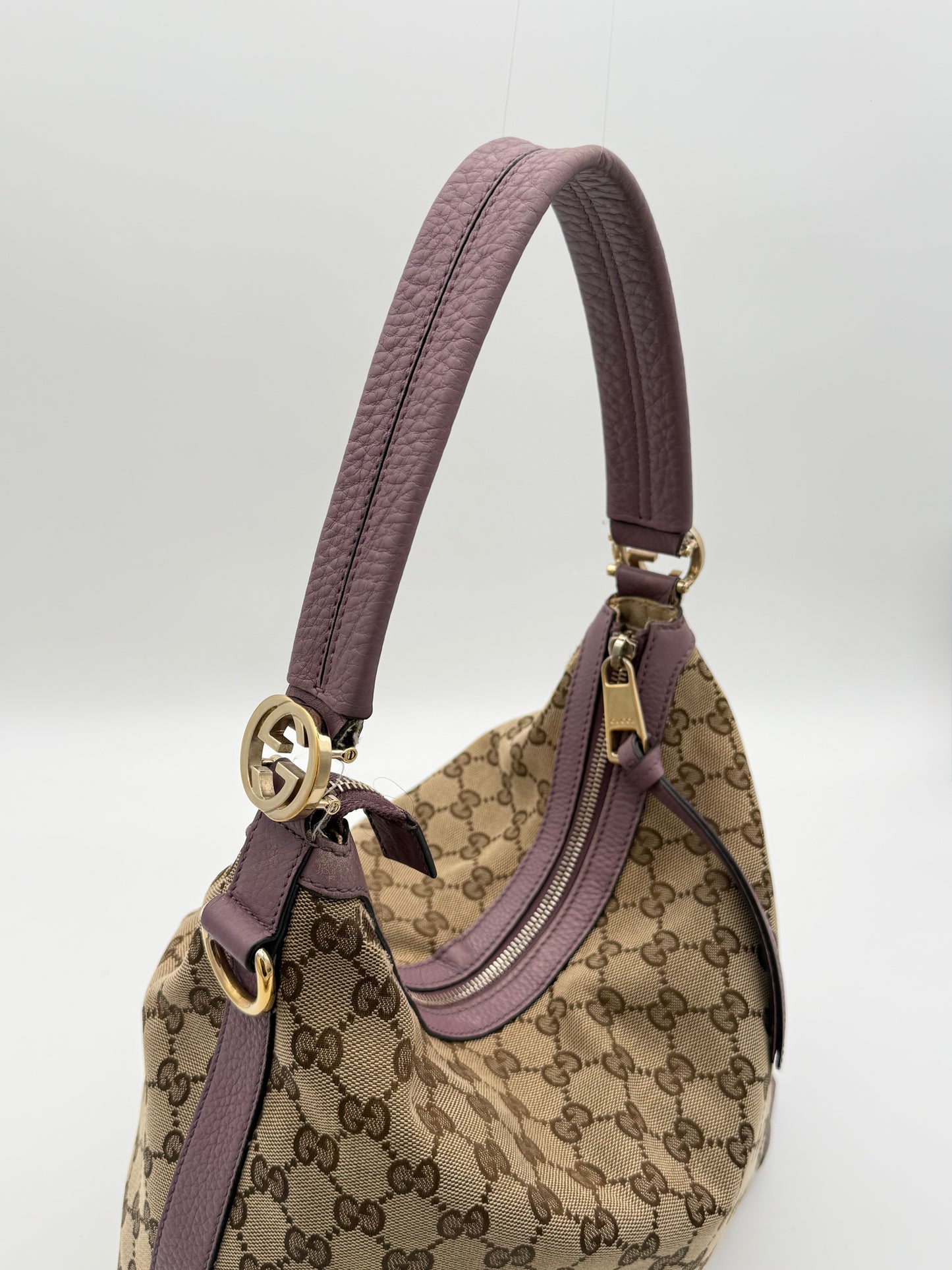 Gucci GG Canvas Hobo Bag in Mauve Leather
