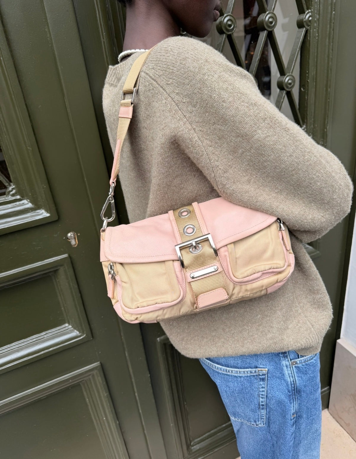 Prada Beige Pink Leather Shoulder Bag