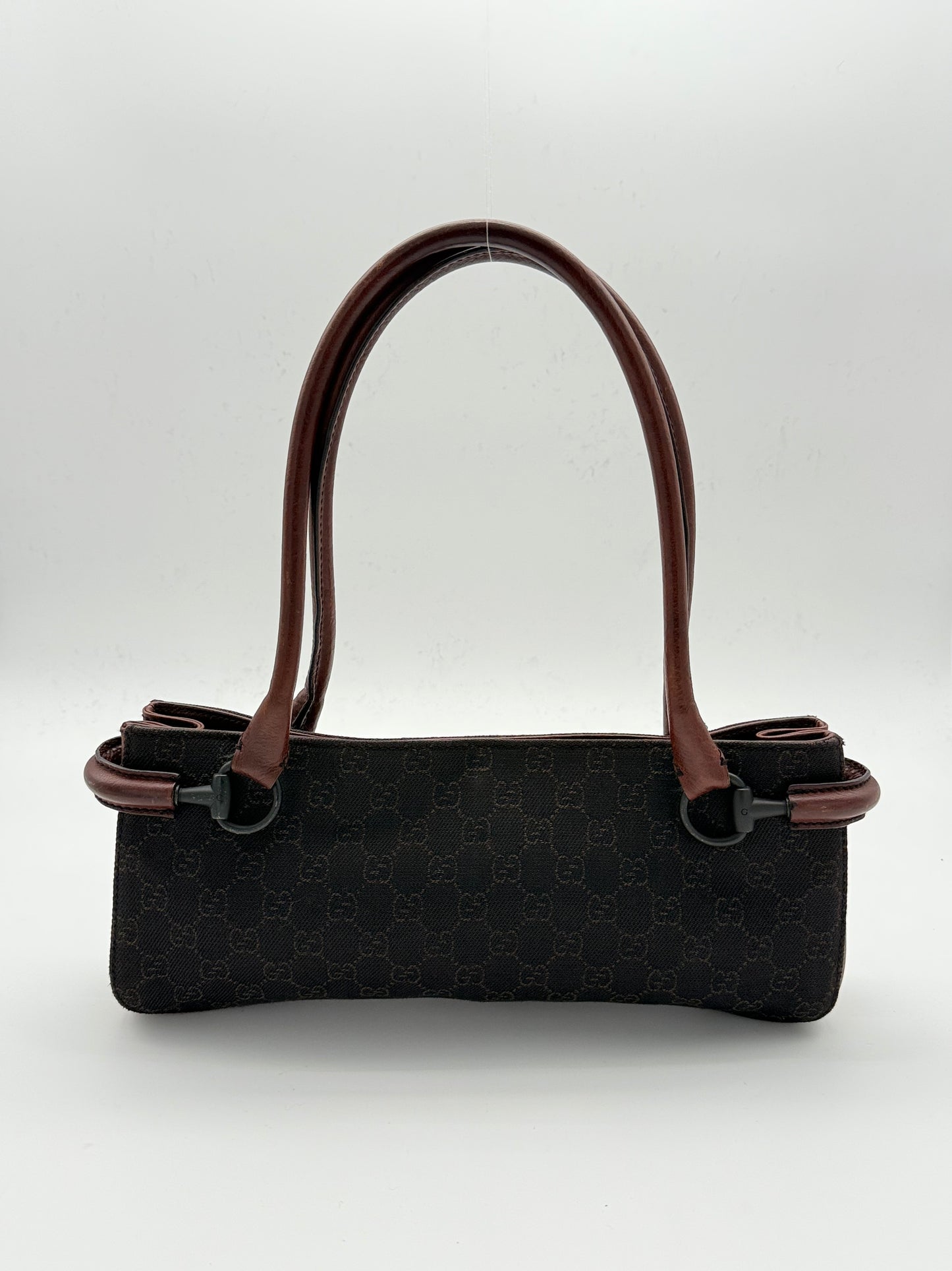 Gucci Black GG Canvas Baguette Shoulder Bag