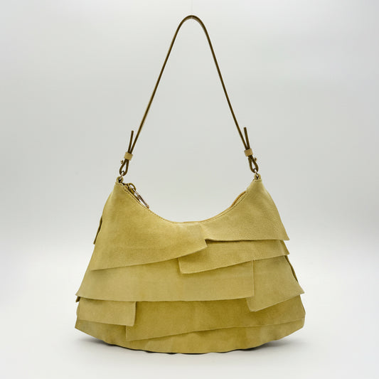 Yves Saint Laurent St Tropez Yellow Suede Ruffle Shoulder Bag