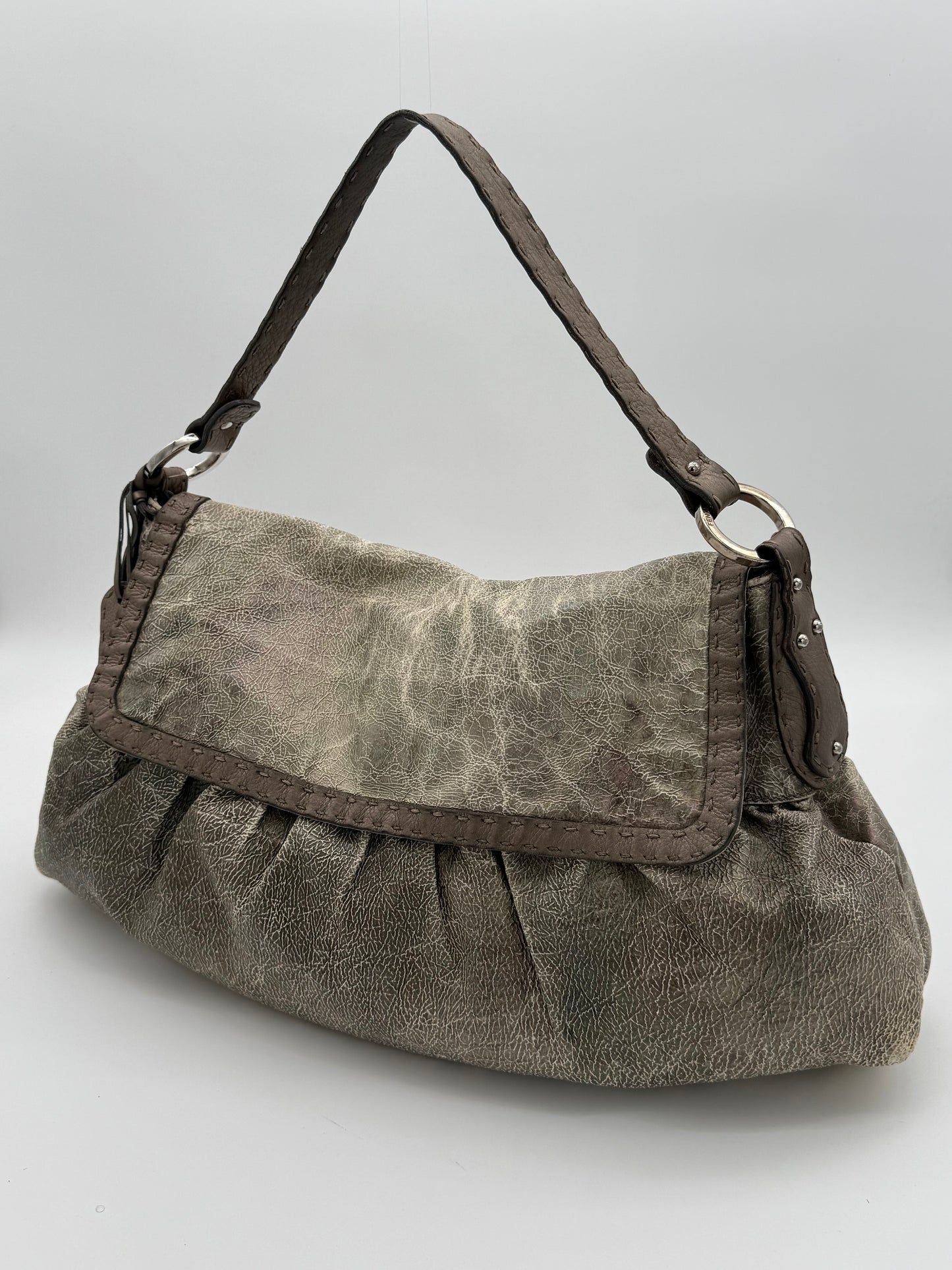 Fendi Selleria Distressed Leather Shoulder Bag