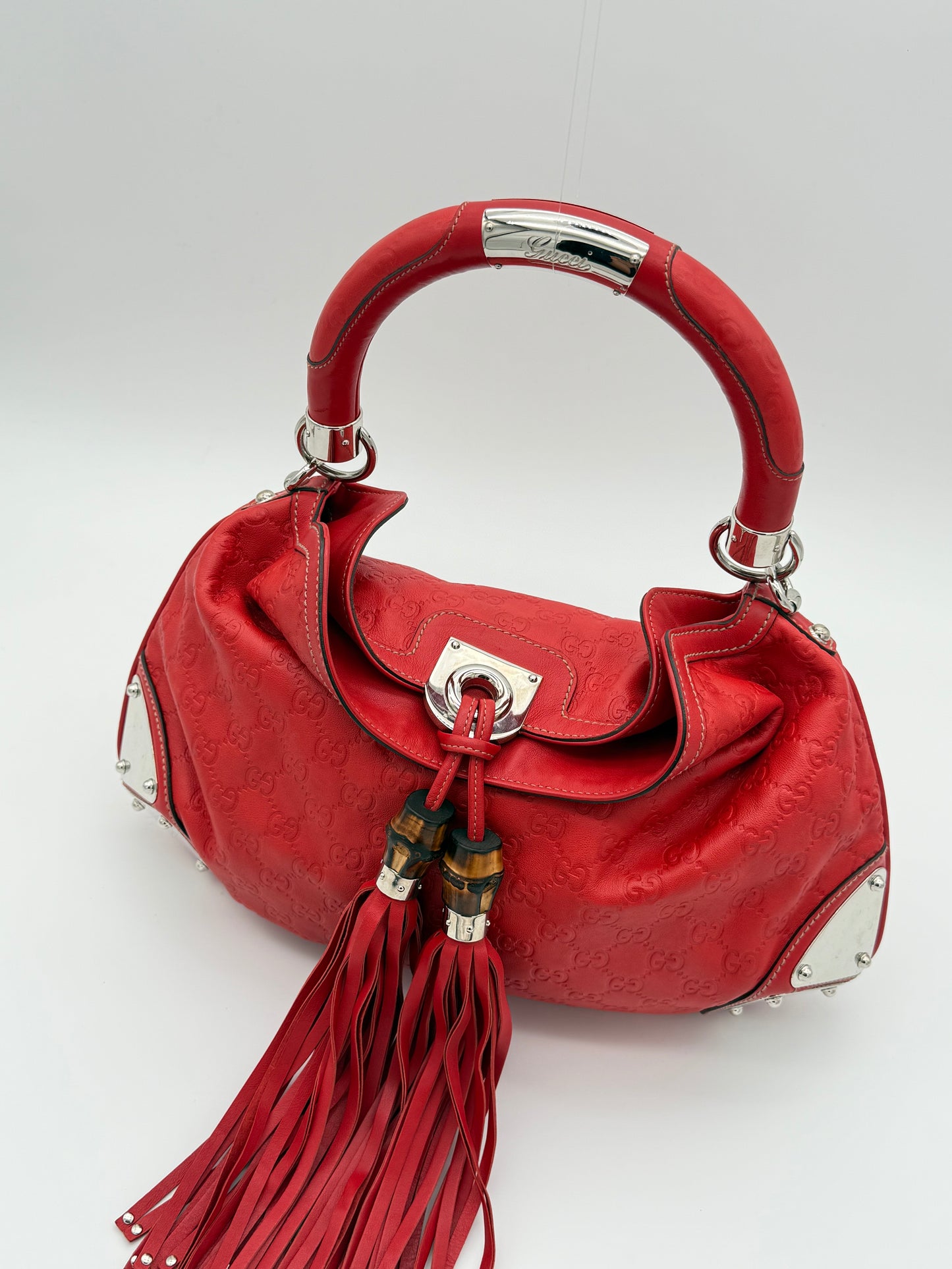Gucci Indy Bamboo Tassel Bag Red Leather
