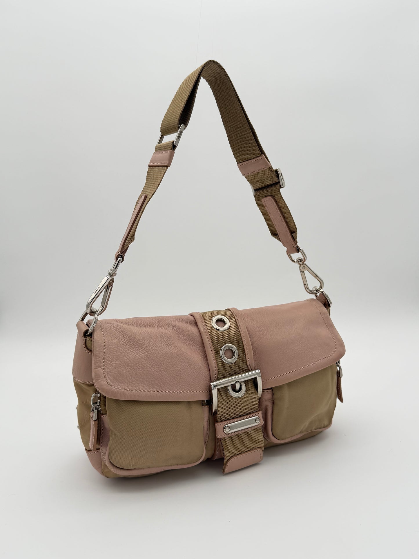 Prada Beige Pink Leather Shoulder Bag