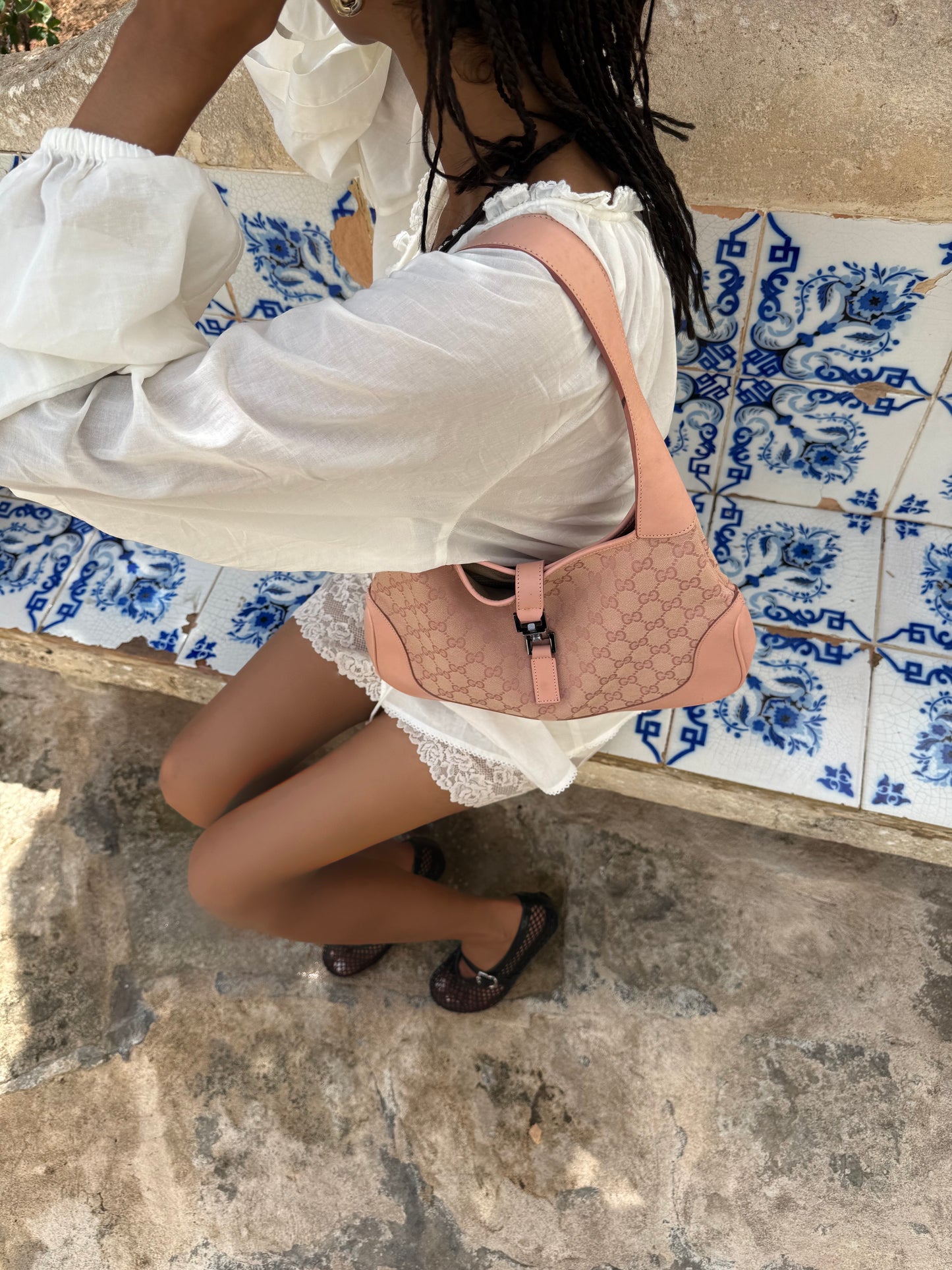 Gucci Jackie Pink GG Canvas Shoulder Bag