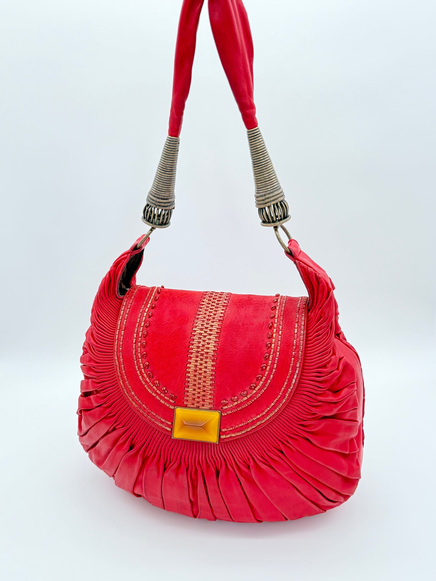Christian Dior Fuchsia Pink Pleated Leather Shoulder Bag