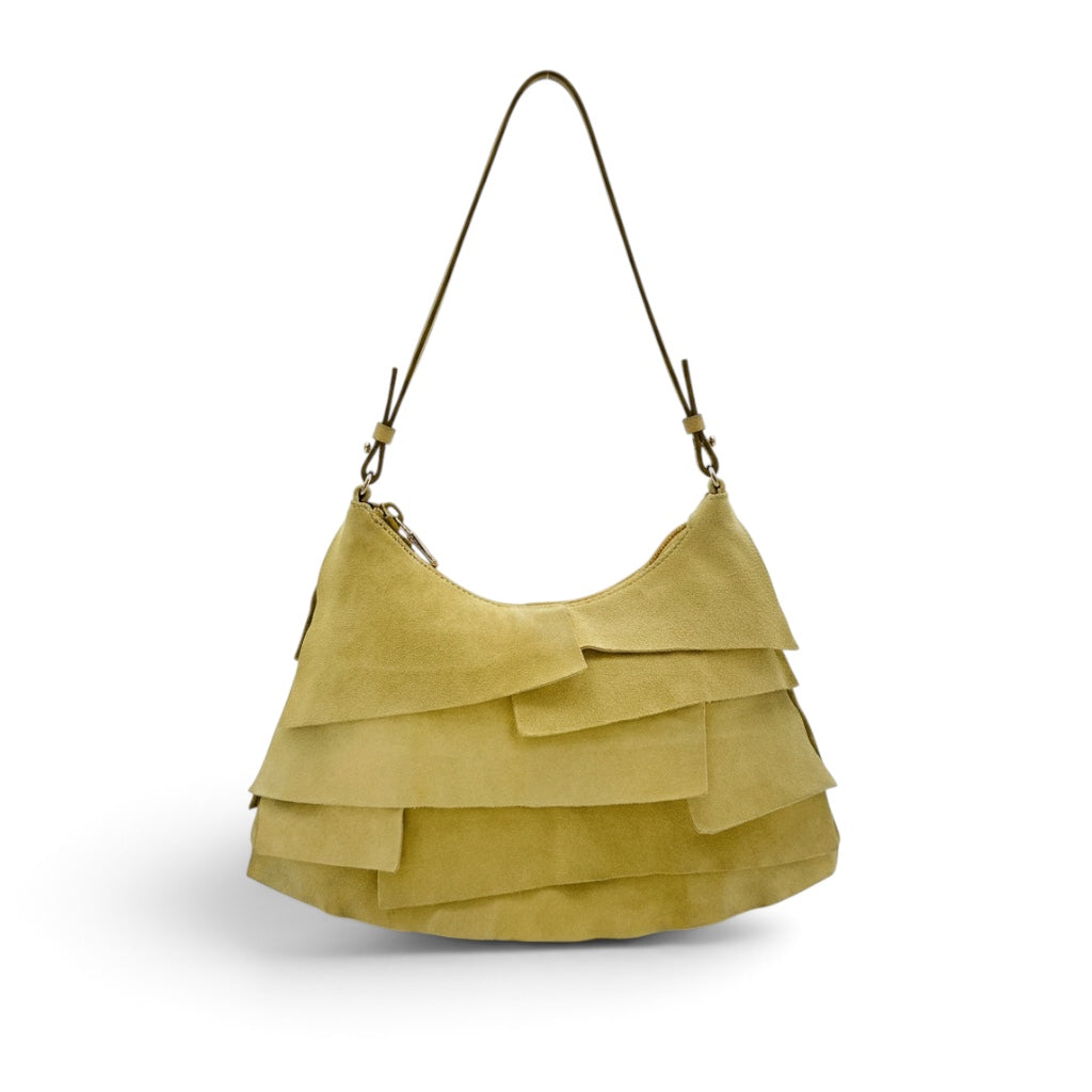 Yves Saint Laurent St Tropez Yellow Suede Ruffle Shoulder Bag
