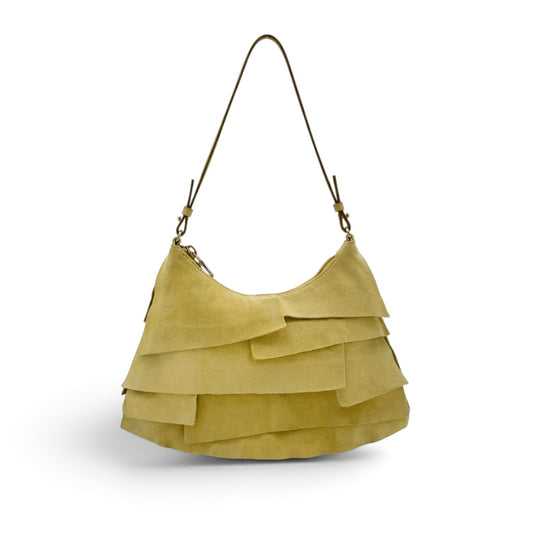 Yves Saint Laurent St Tropez Yellow Suede Ruffle Shoulder Bag