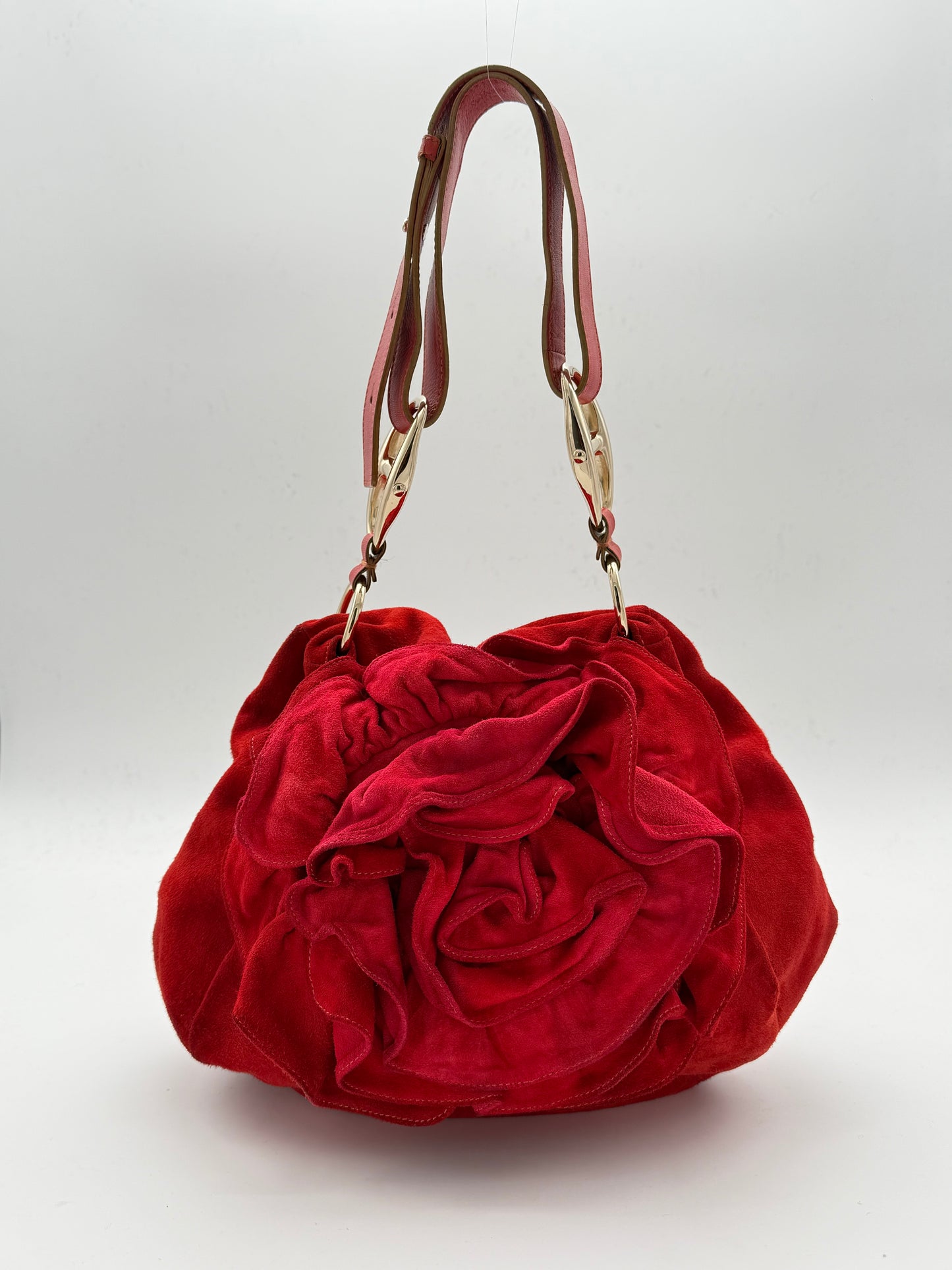 Saint Laurent Nadja Rose Suede Shoulder Bag