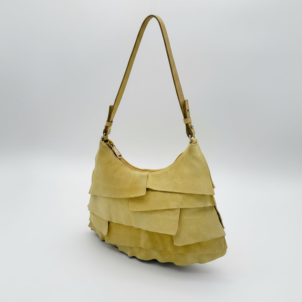 Yves Saint Laurent St Tropez Yellow Suede Ruffle Shoulder Bag