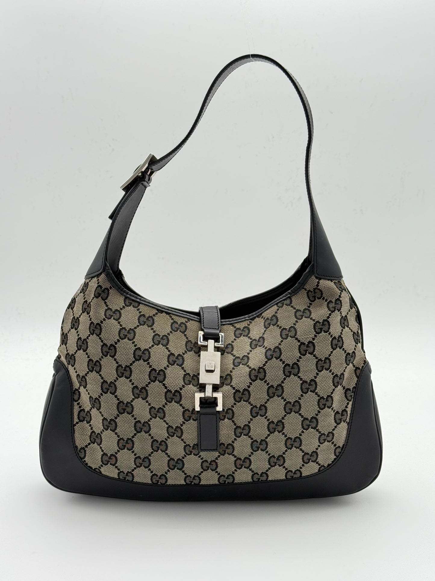 Gucci Jackie GG Canvas & Black Leather Shoulder Bag