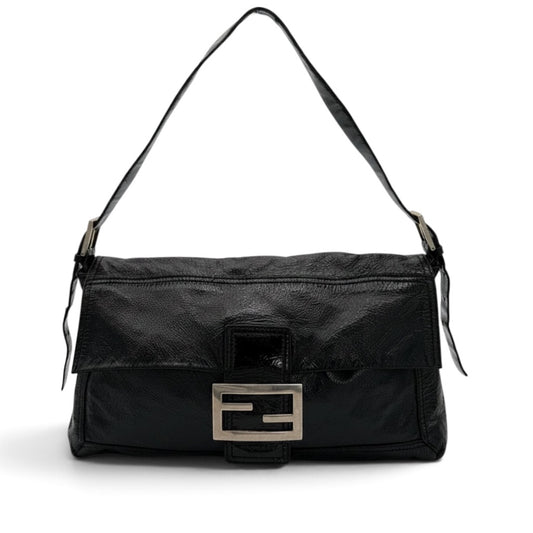 Vintage Fendi Black Patent Leather FF Baguette Shoulder Bag