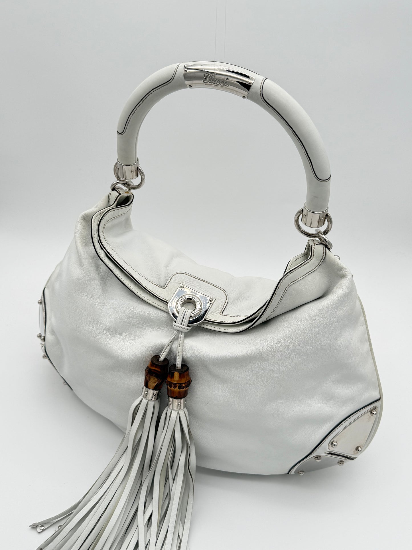 Gucci Indy Large White Leather Bag