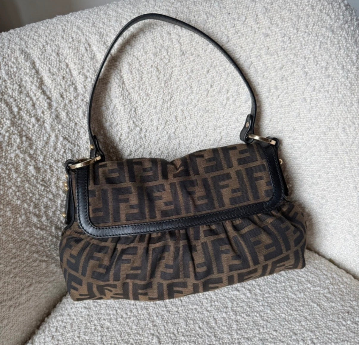 Fendi Zucca Chef Shoulder Bag Brown Canvas