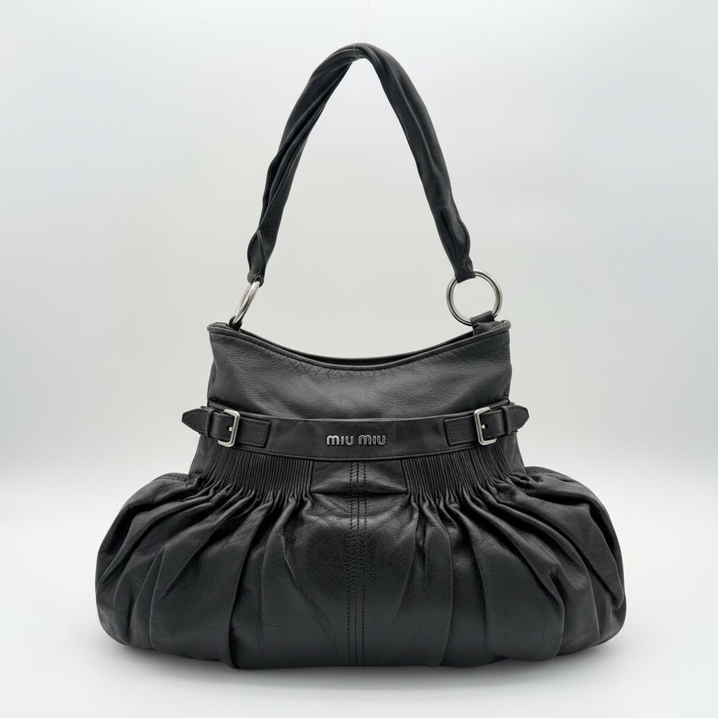 Miu Miu Black Gathered Leather Shoulder Bag