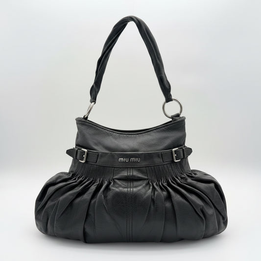 Miu Miu Black Gathered Leather Shoulder Bag
