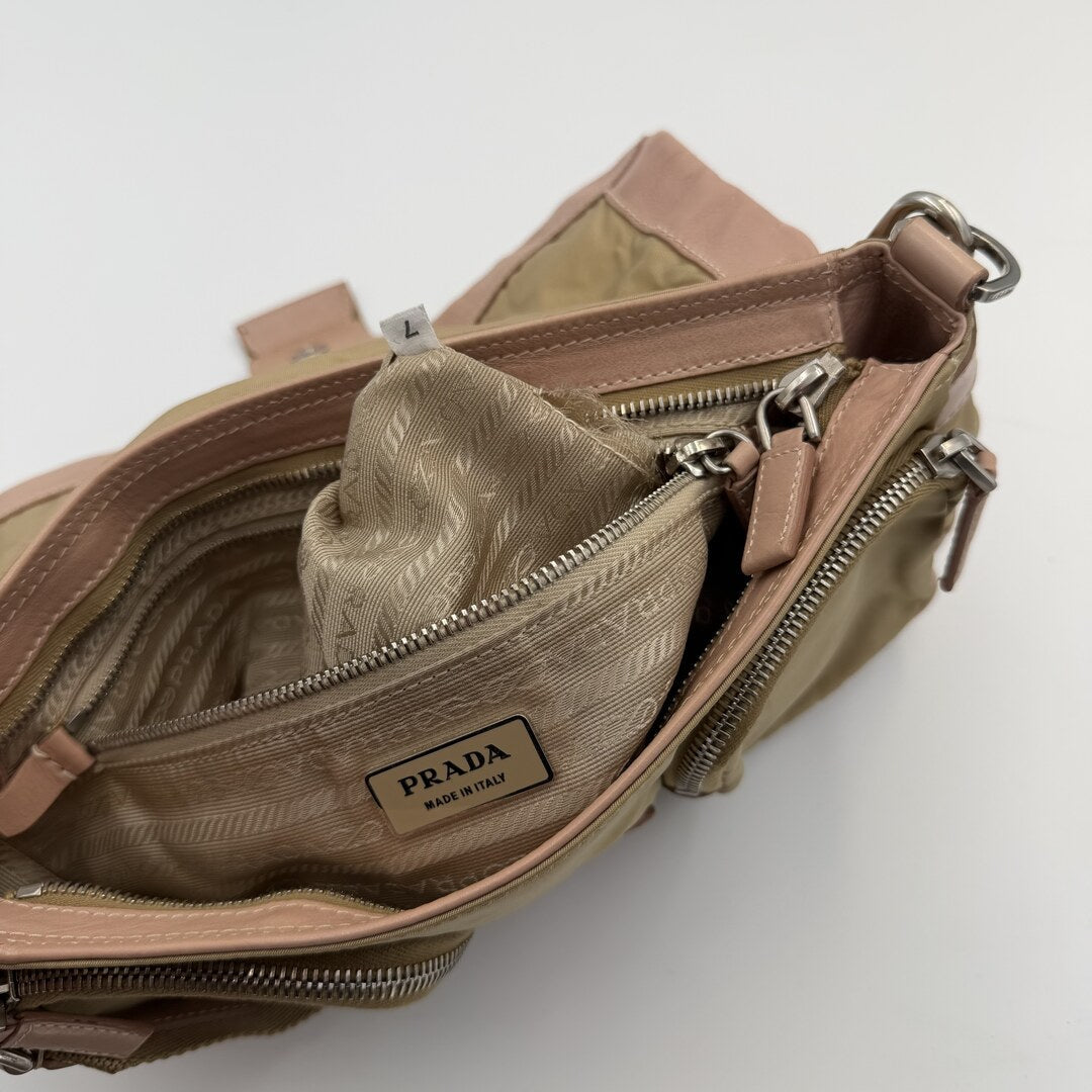 Prada Beige Pink Leather Shoulder Bag
