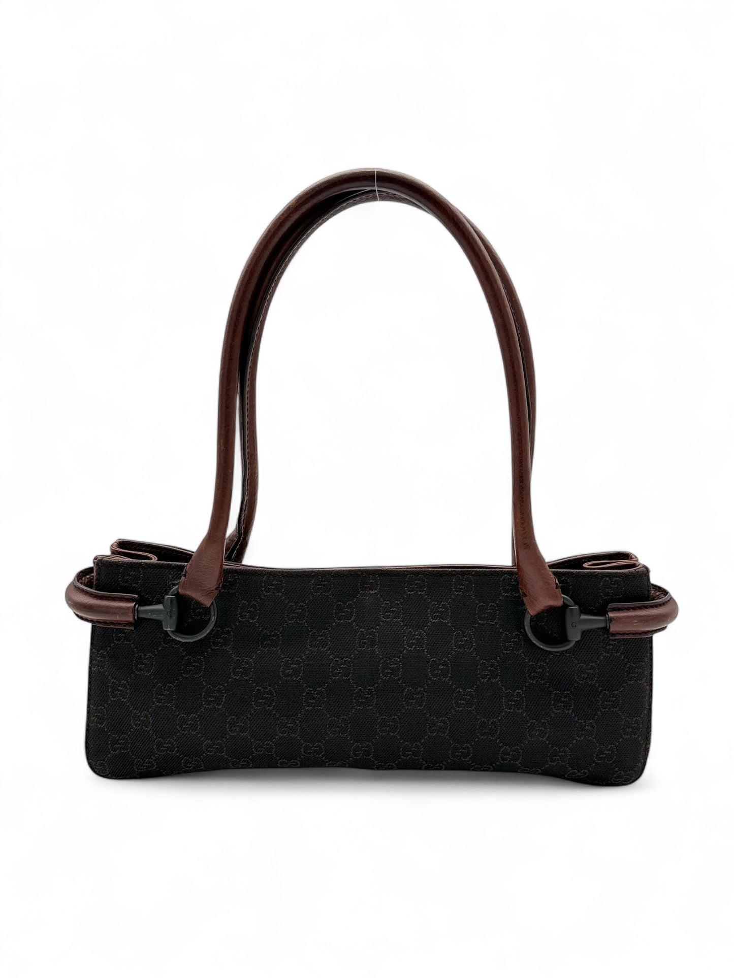 Gucci Black GG Canvas Baguette Shoulder Bag