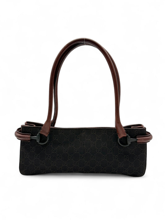 Gucci Black GG Canvas Baguette Shoulder Bag