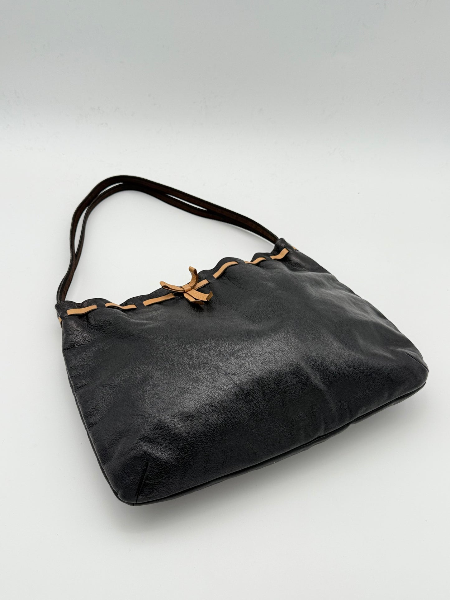 Miu Miu Black Leather Bow Shoulder Bag