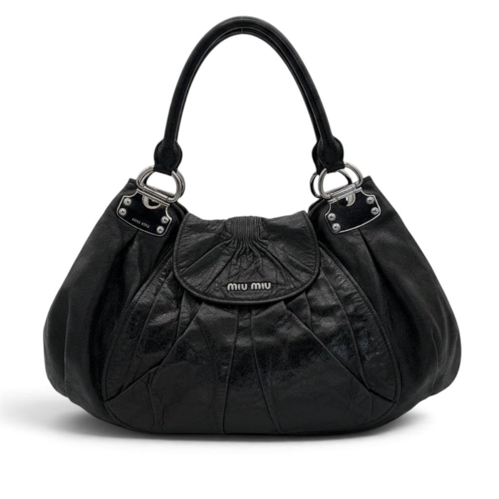Miu Miu Black Pleated Leather Hobo Bag
