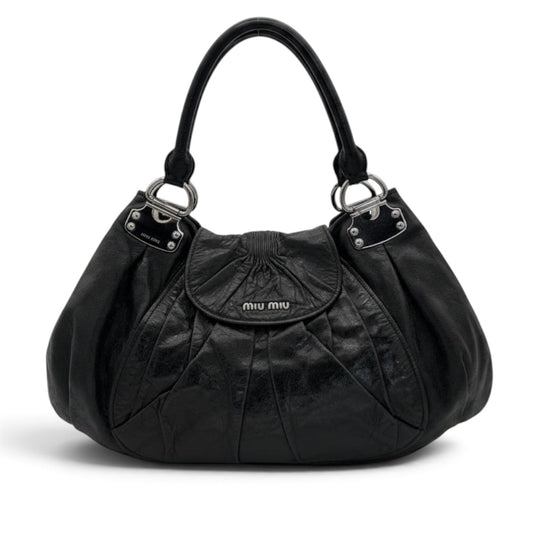 Miu Miu Black Pleated Leather Hobo Bag
