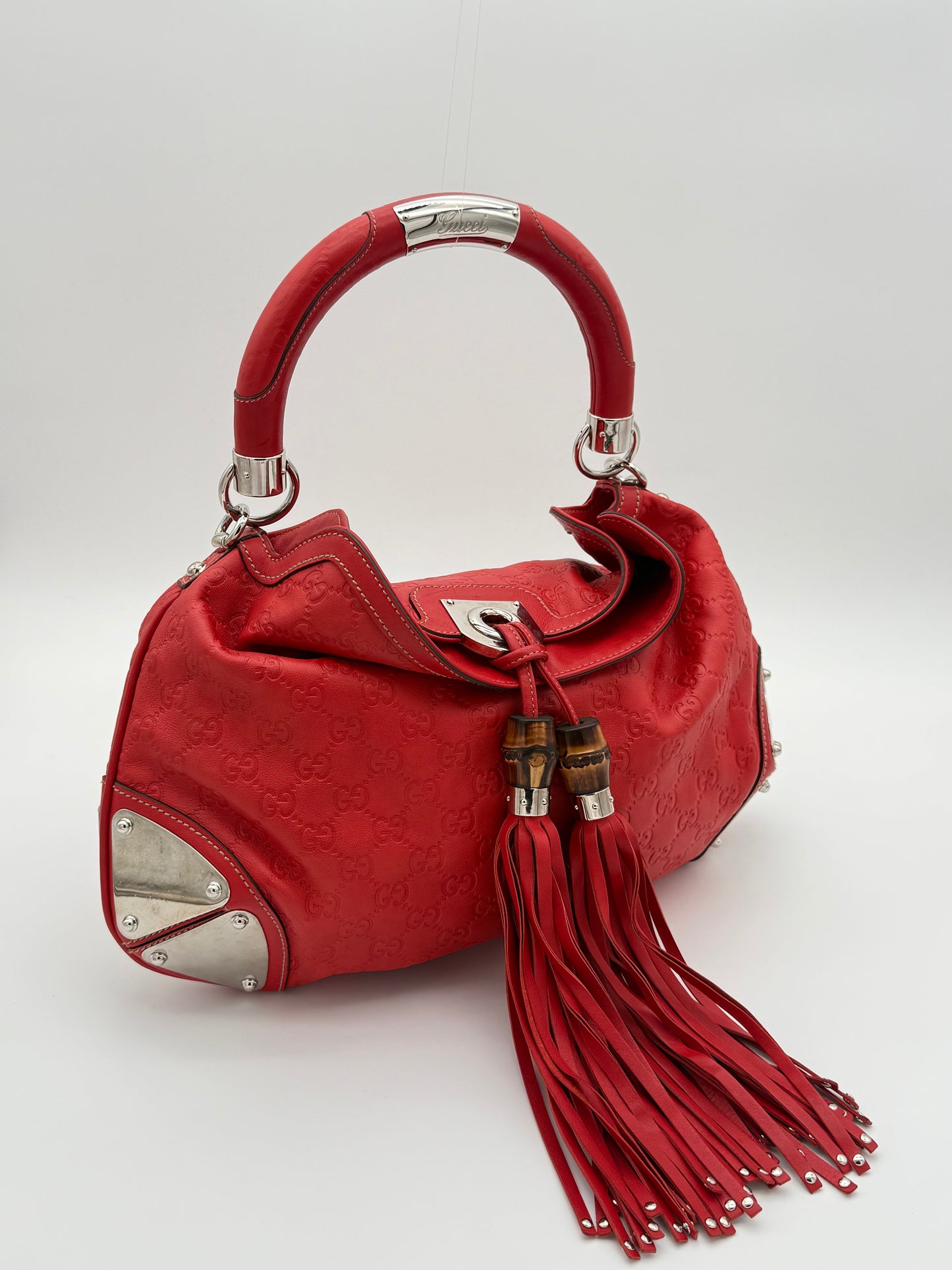 Gucci Indy Bamboo Tassel Bag Red Leather