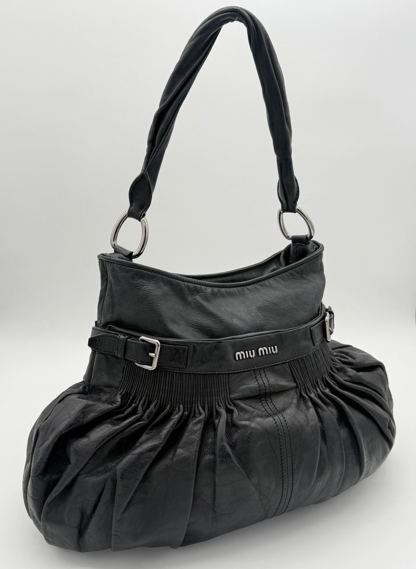 Miu Miu Black Gathered Leather Shoulder Bag