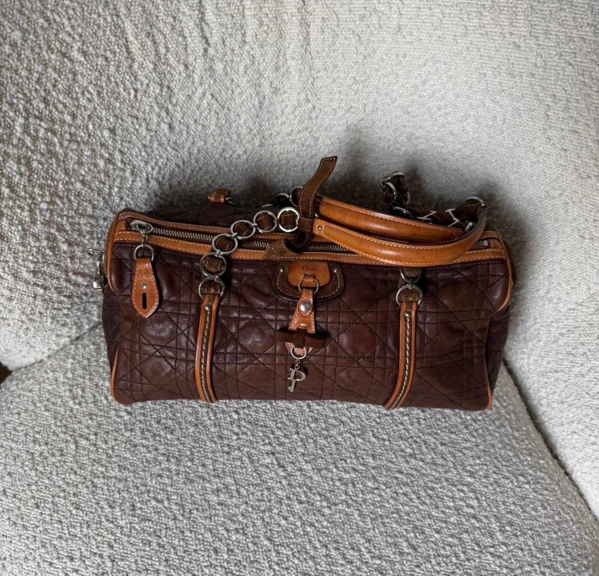 Dior Romantic Barrel Bag Brown Cannage Leather
