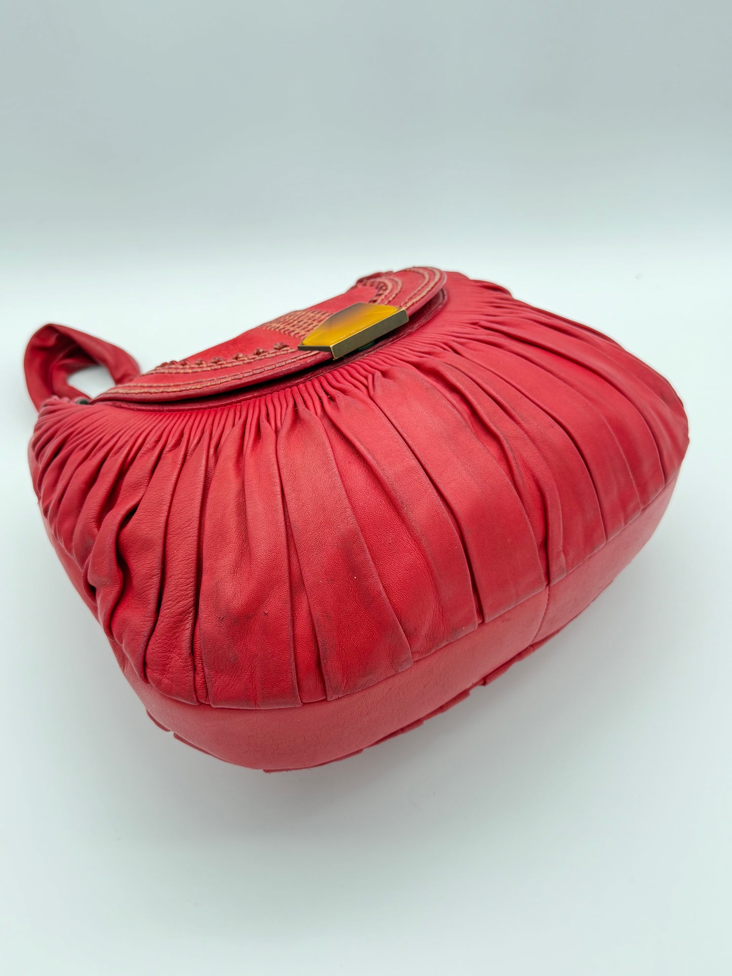Christian Dior Fuchsia Pink Pleated Leather Shoulder Bag