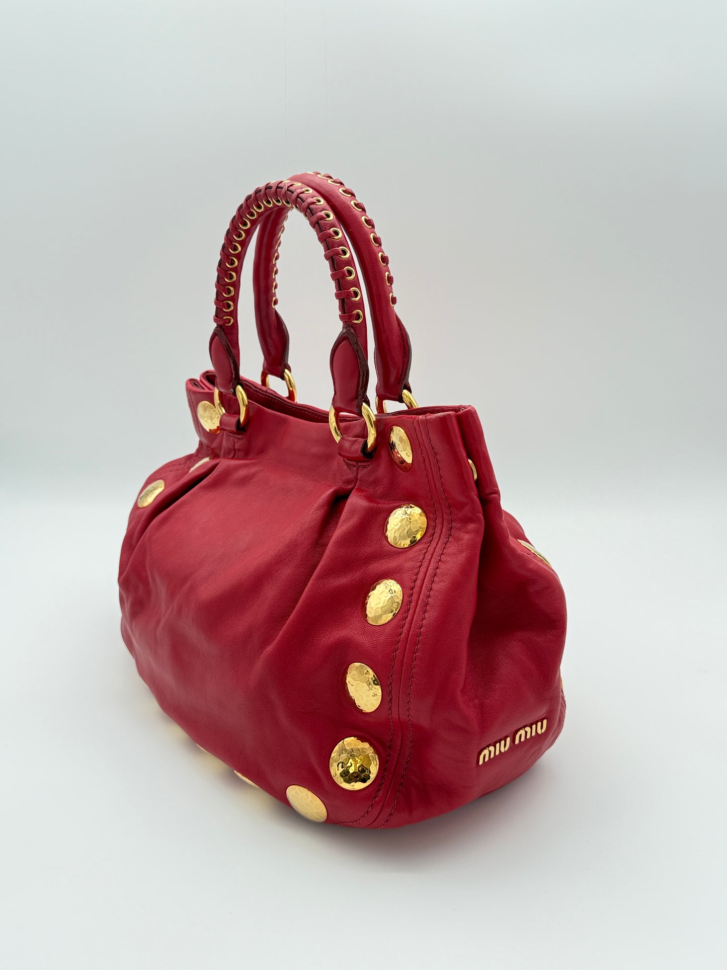 Miu Miu Red Leather Studded Bag
