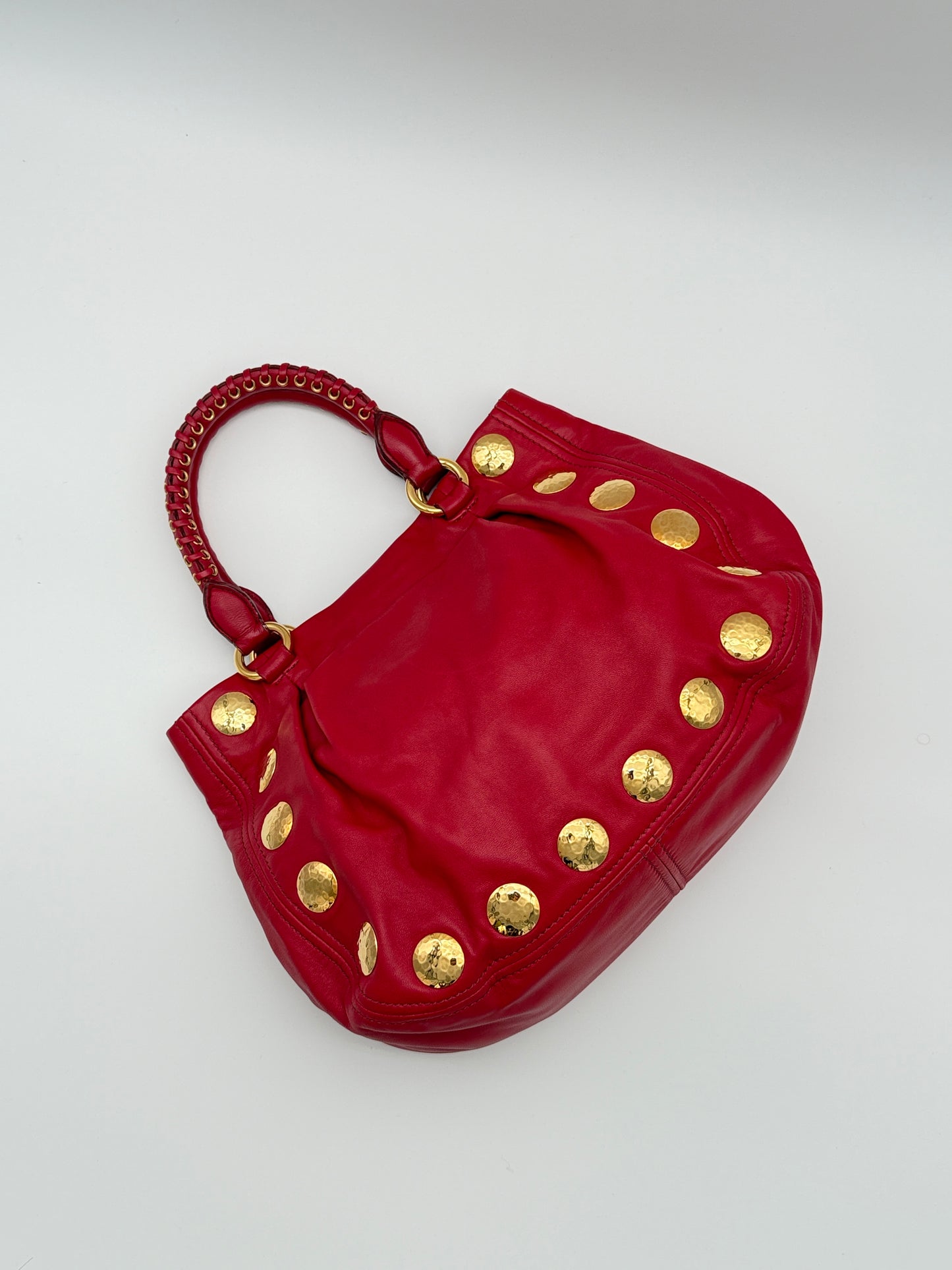 Miu Miu Red Leather Studded Bag