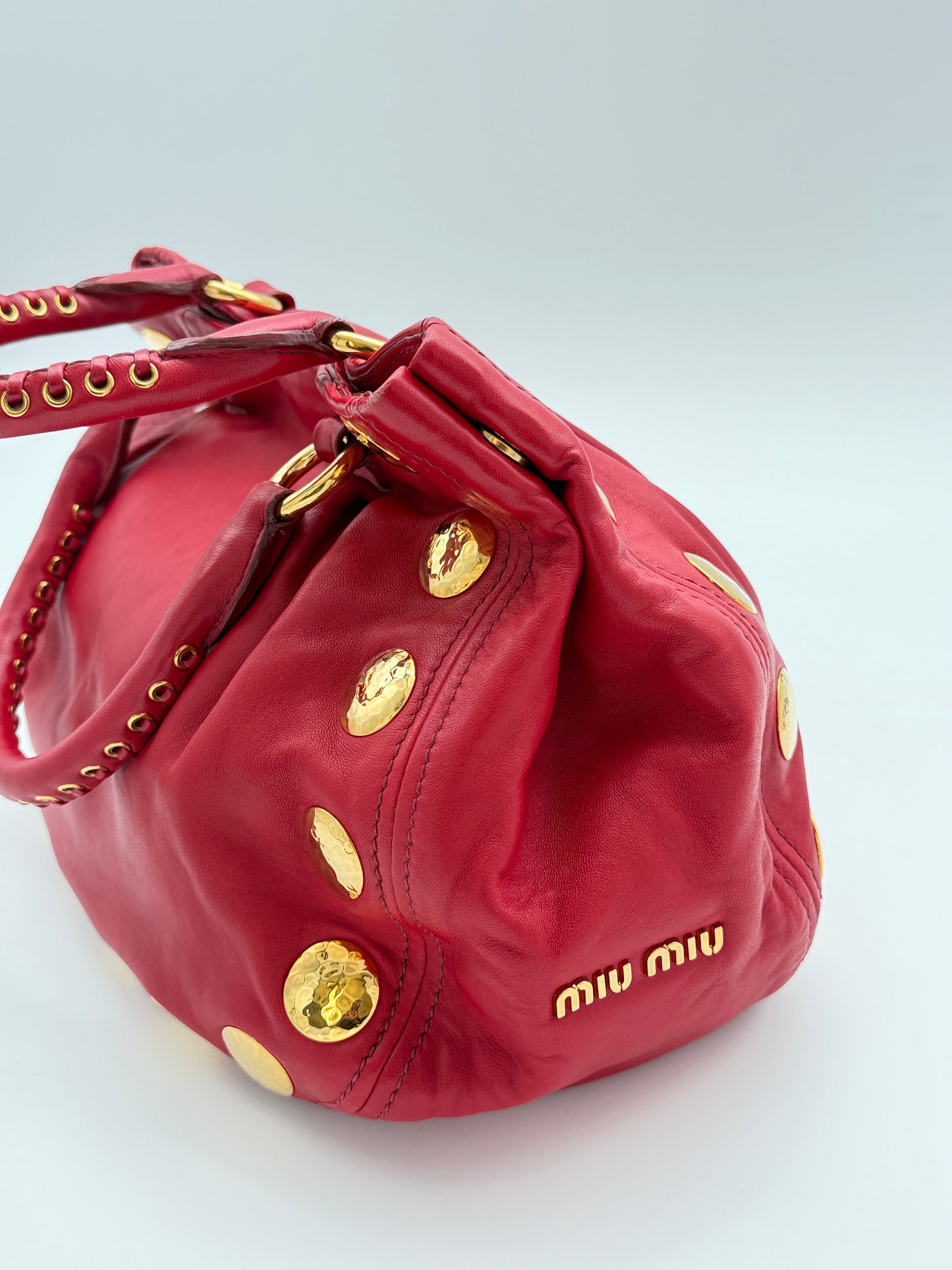 Miu Miu Red Leather Studded Bag